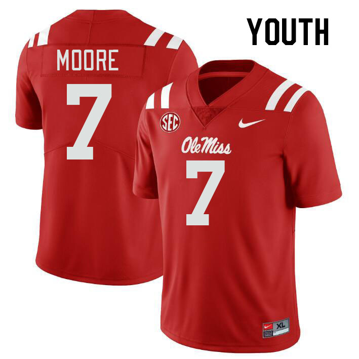 Youth #7 Louis Moore Ole Miss Rebels College Football Jerseys Stitched-Red